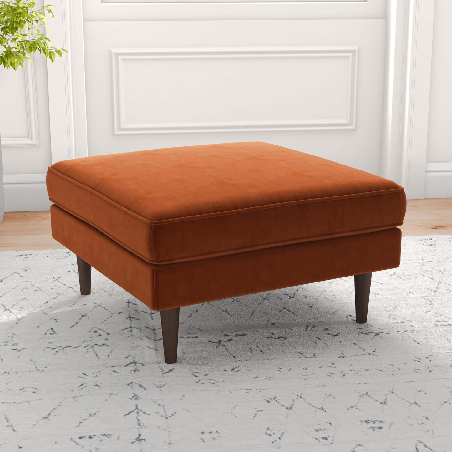 Fordham Teal Velvet Square Upholstered Ottoman