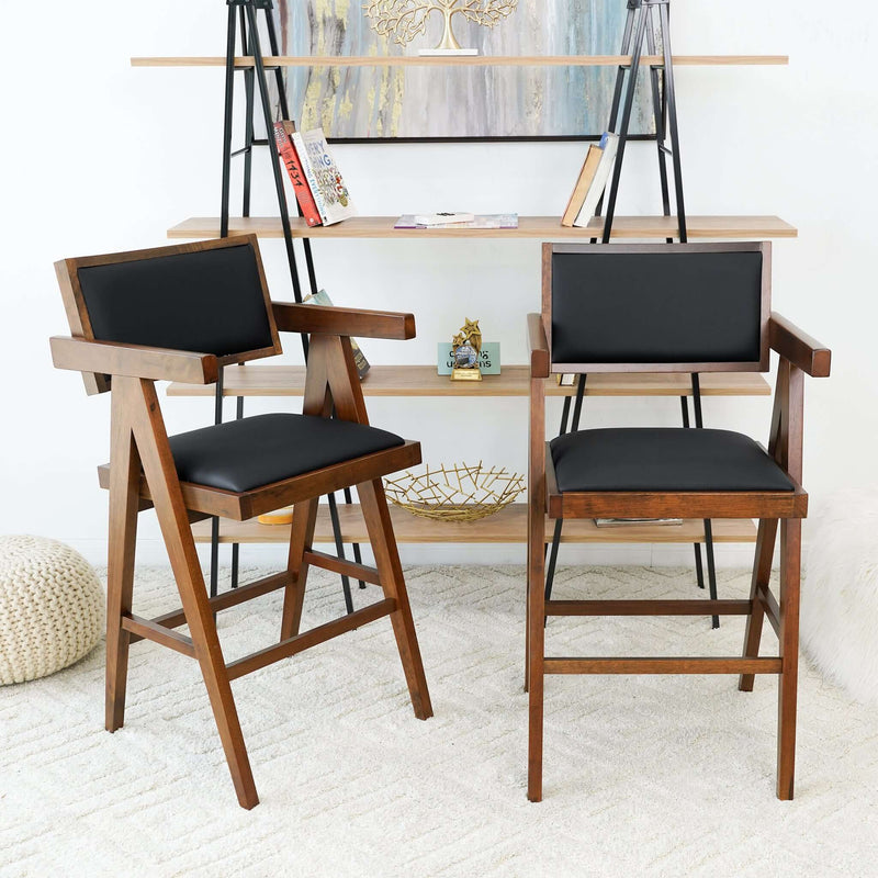 Athena Counter Chair in Black Leather
