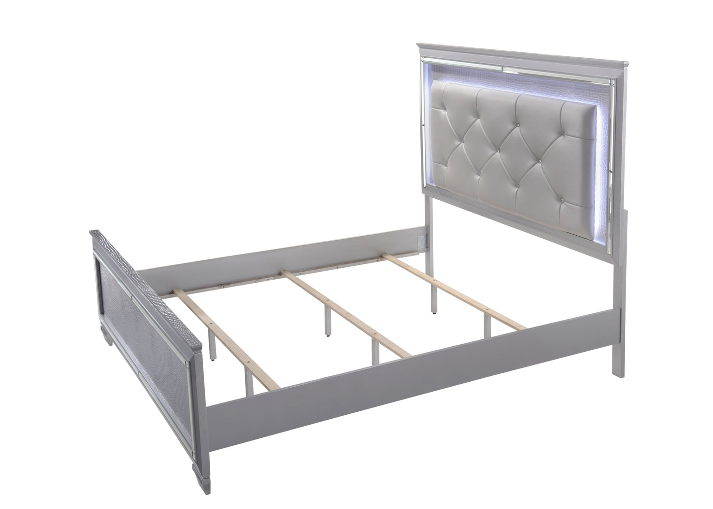 Lillian Silver King LED Upholestered Bed