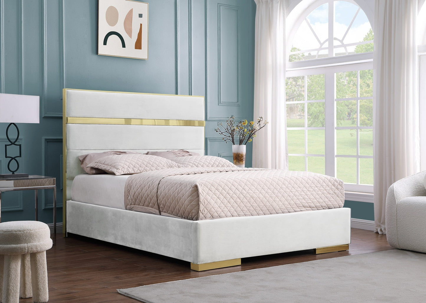 Cartier Ivory/Gold Queen Platform Bed