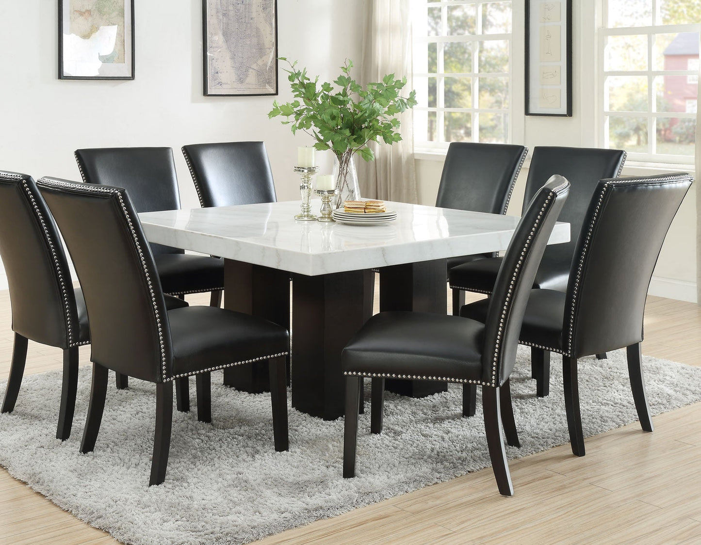 Camila 5-Piece Square Marble Top Dining(Table & 4 Side Chairs)