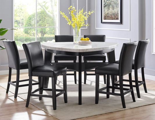 Carrara 6-Piece Marble Counter Dining Set(Table, Storage Bench & 4 Counter Chairs)