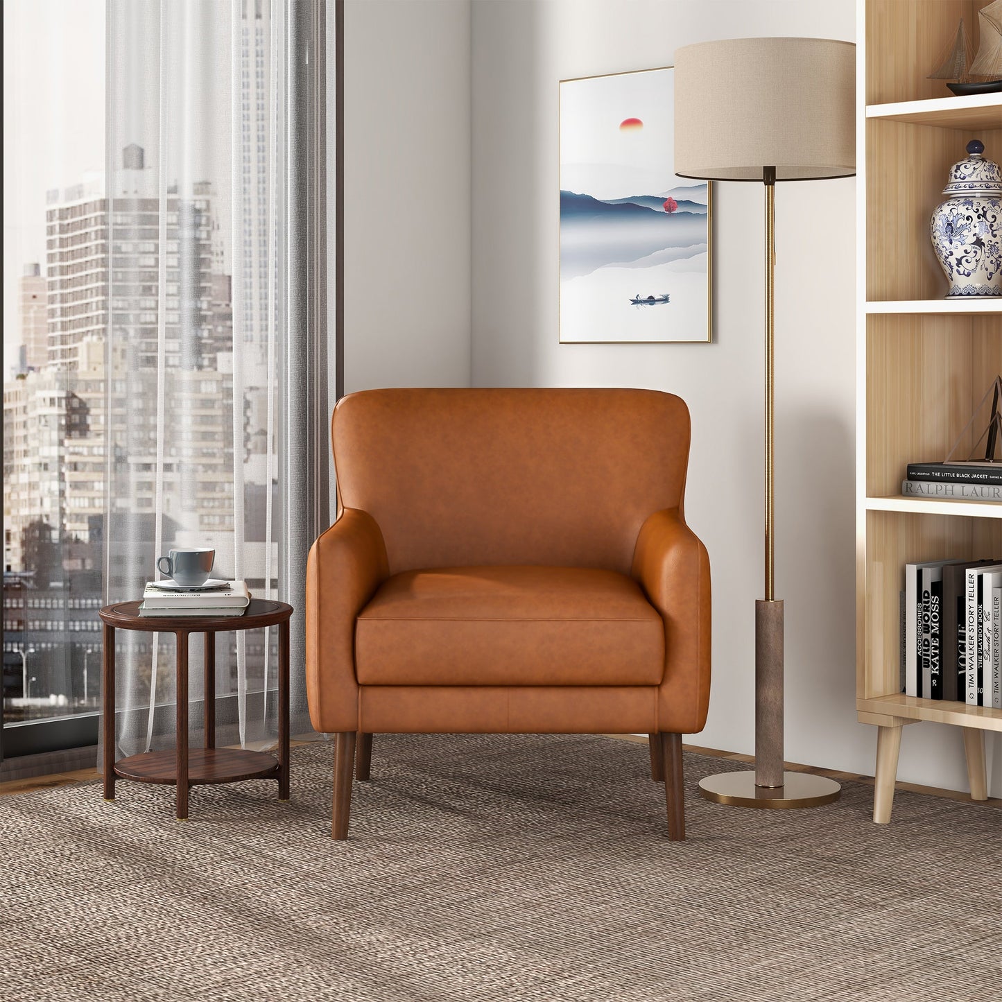 Claire Tan Genuine Leather Lounge Chair