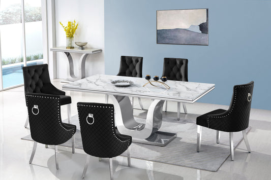 marble dining table set 7 piece
