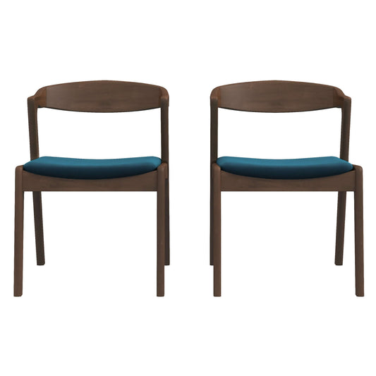 Dakota Mid-Century Modern Solid Wood Velvet Dining Chair (Set of 2) Blue