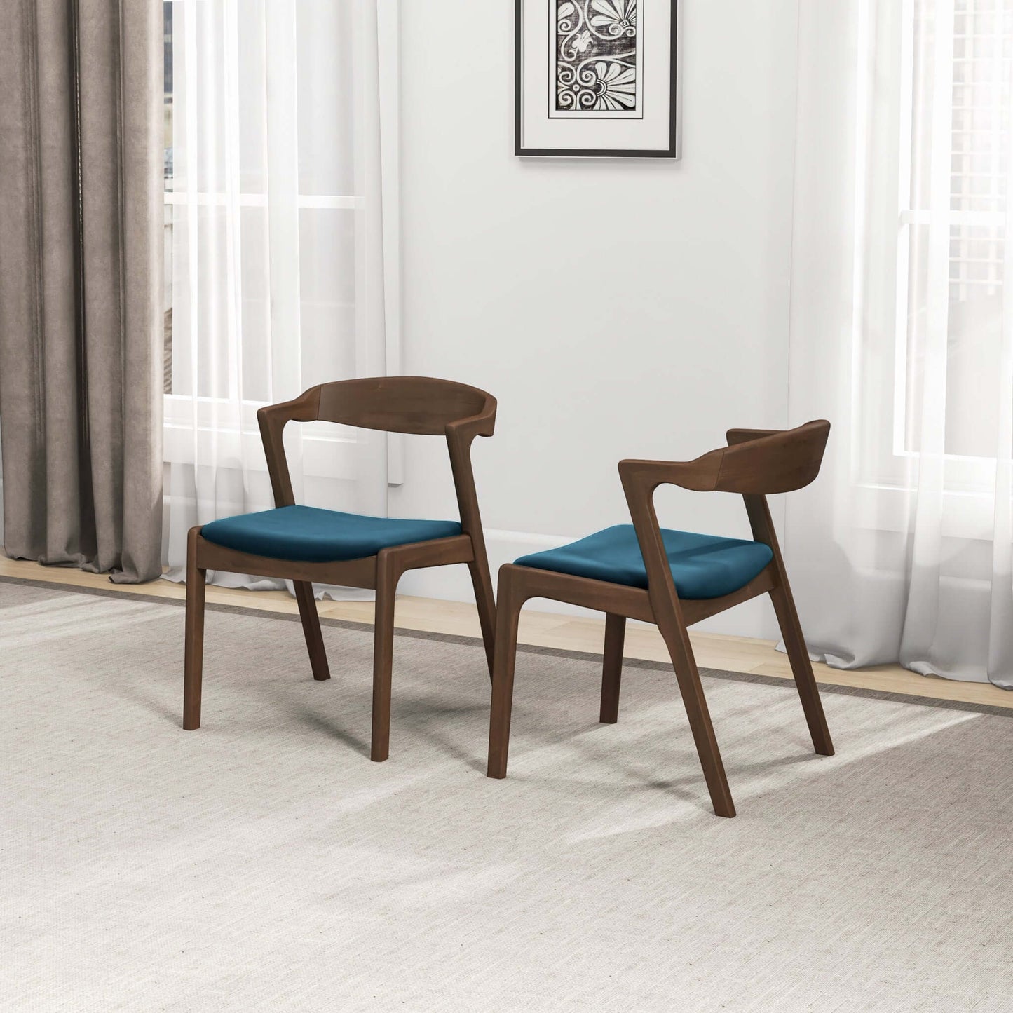 Dakota Mid-Century Modern Solid Wood Velvet Dining Chair (Set of 2) Cream