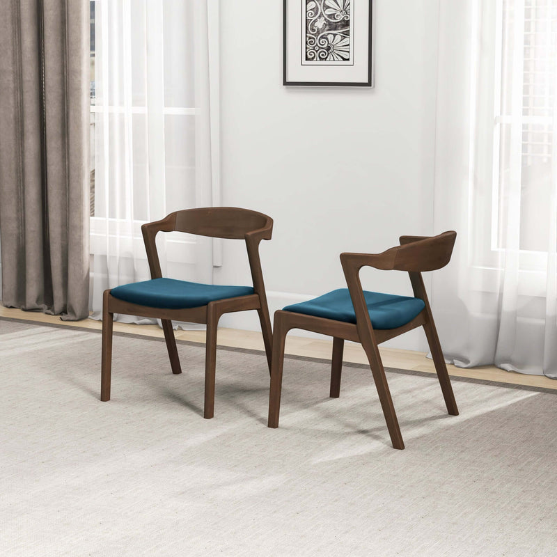 Dakota Mid-Century Modern Solid Wood Velvet Dining Chair (Set of 2) Cream