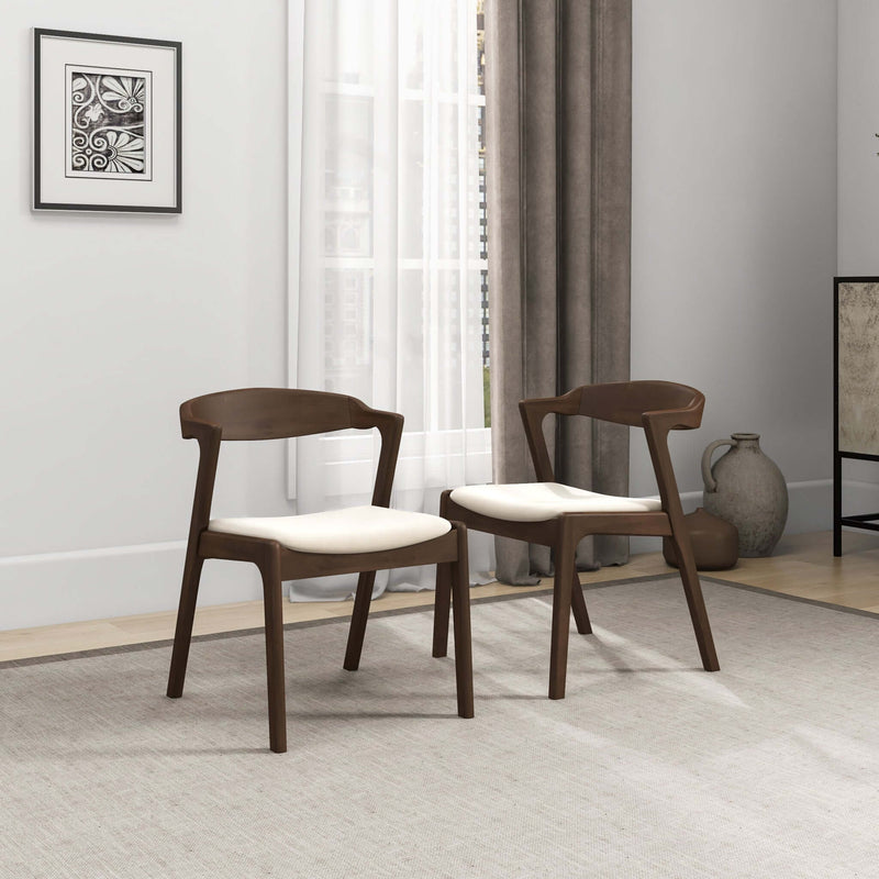 Dakota Mid-Century Modern Solid Wood Velvet Dining Chair (Set of 2) Cream