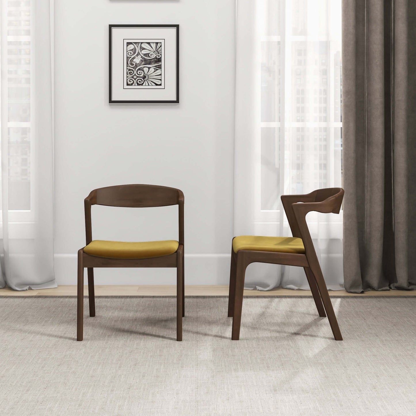 Dakota Mid-Century Modern Solid Wood Velvet Dining Chair (Set of 2) Cream