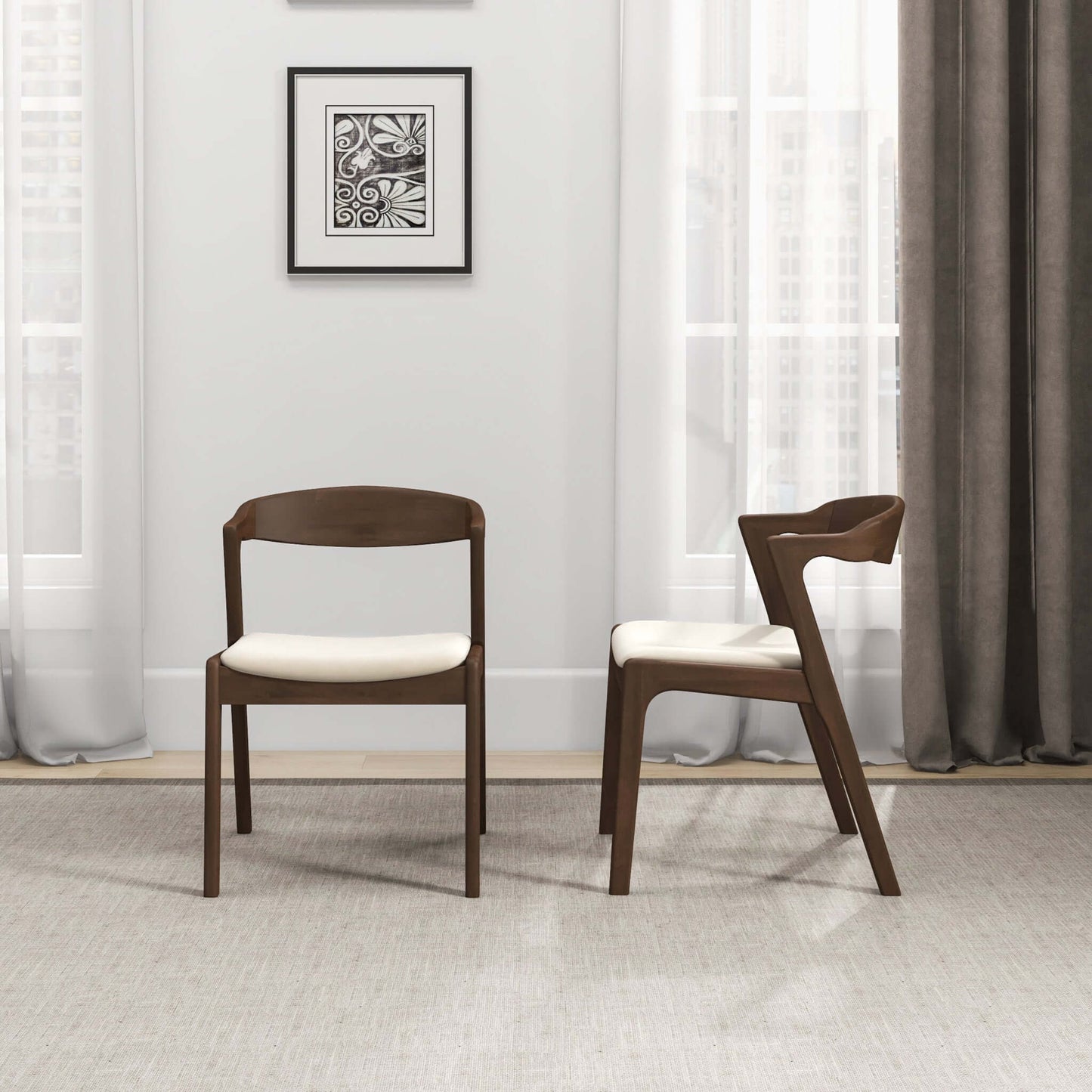 Dakota Mid-Century Modern Solid Wood Velvet Dining Chair (Set of 2) Cream