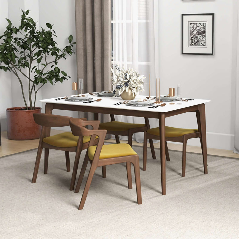 Dakota Mid-Century Modern Solid Wood Velvet Dining Chair (Set of 2) Cream