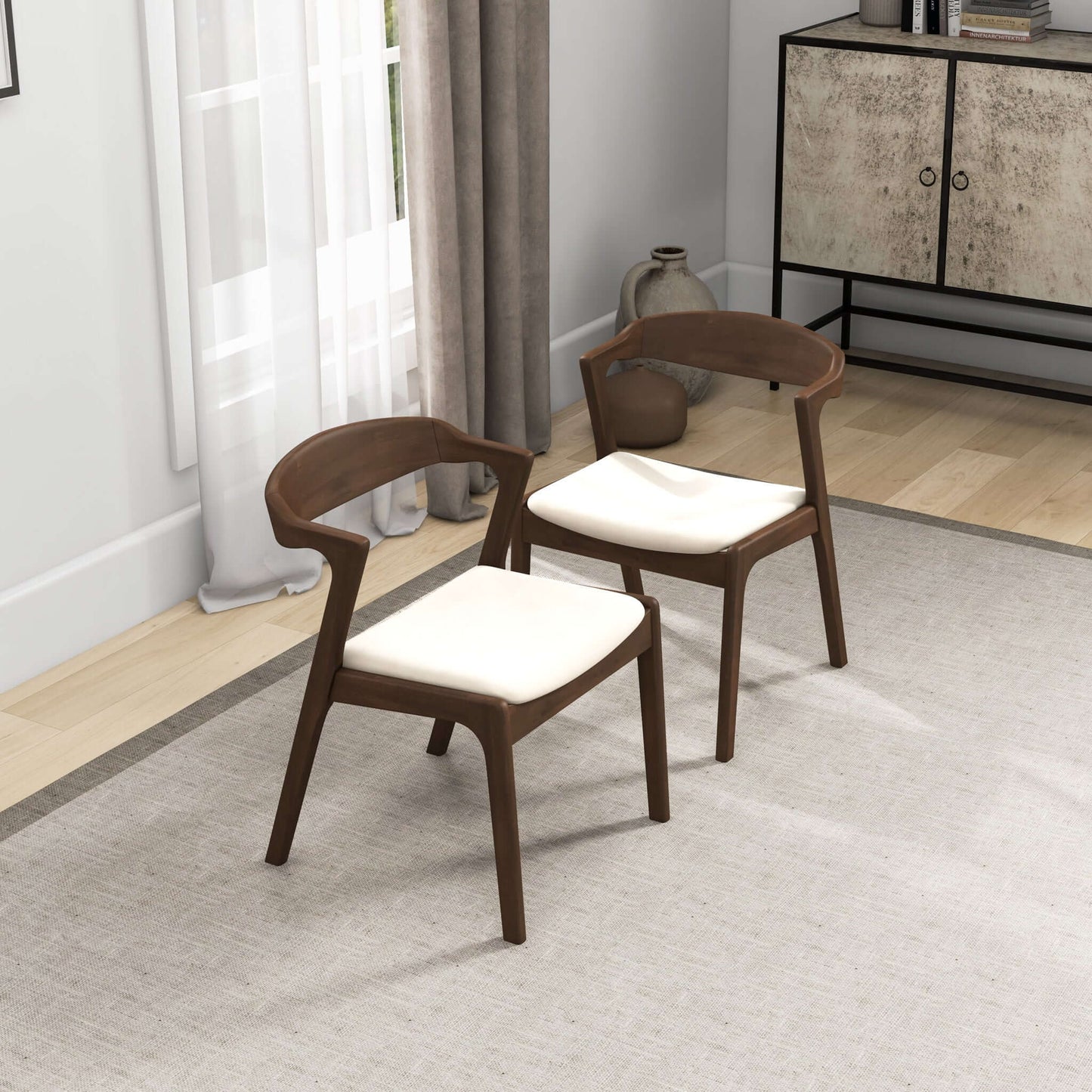 Dakota Mid-Century Modern Solid Wood Velvet Dining Chair (Set of 2) Cream
