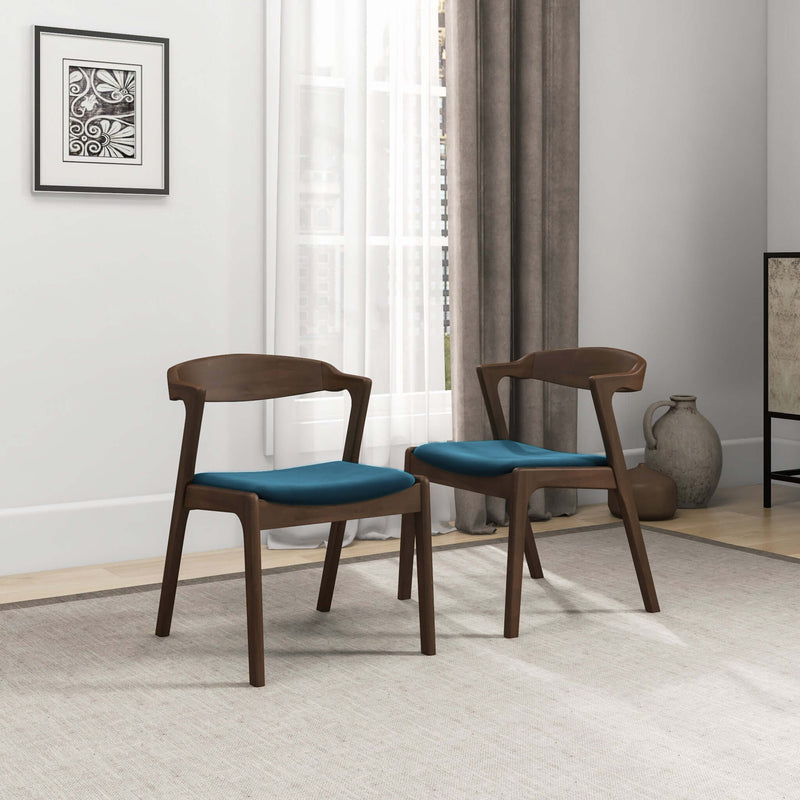 Dakota Mid-Century Modern Solid Wood Velvet Dining Chair (Set of 2) Cream