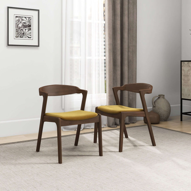 Dakota Mid-Century Modern Solid Wood Velvet Dining Chair (Set of 2) Cream