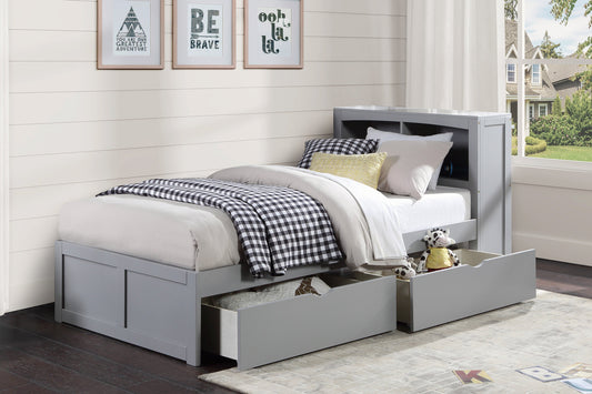 Orion Gray Twin Bookcase Bed with Storage Boxes
