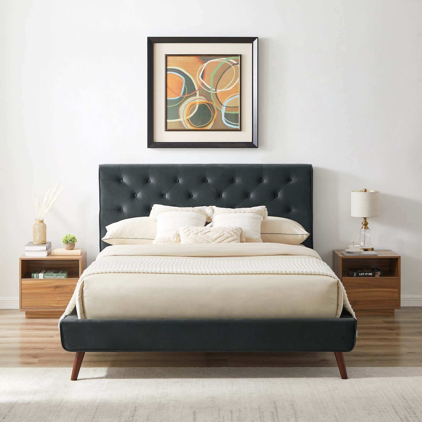 Dillon Velvet Platform Bed Queen / Teal