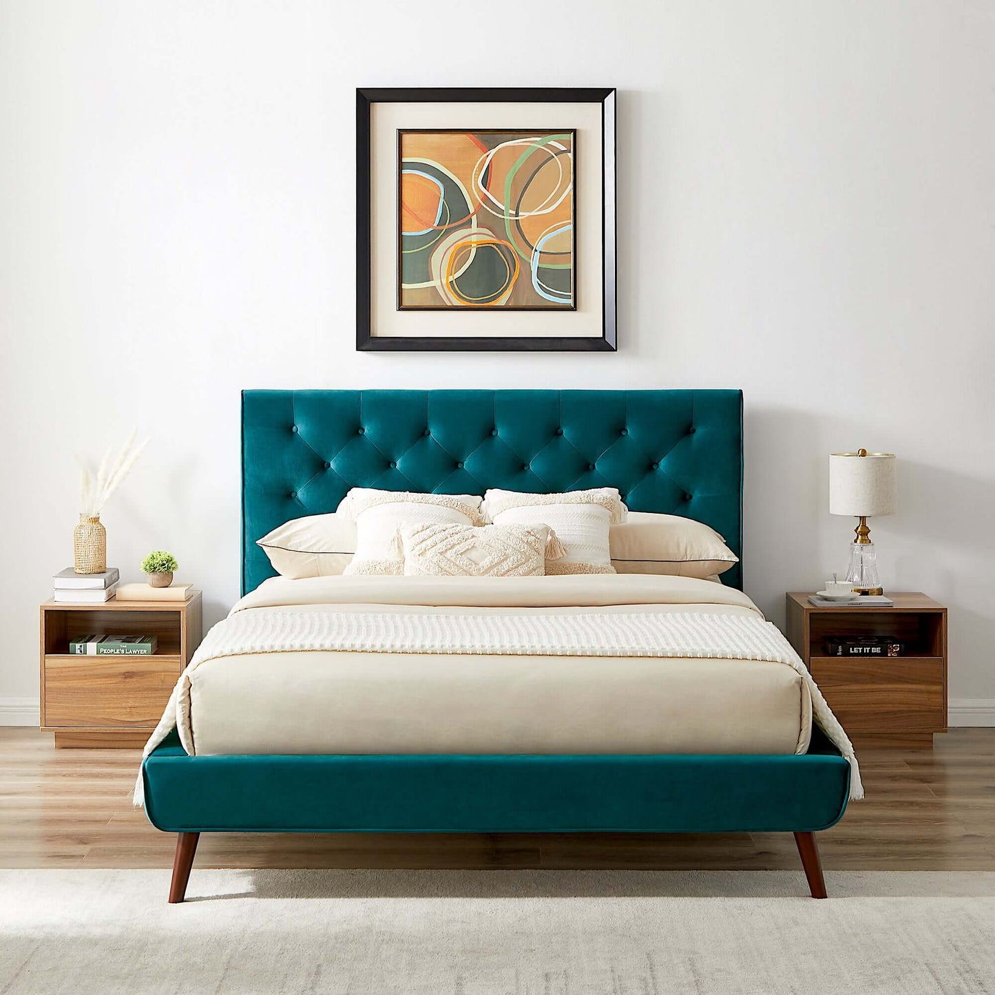 Dillon Velvet Platform Bed Queen / Teal