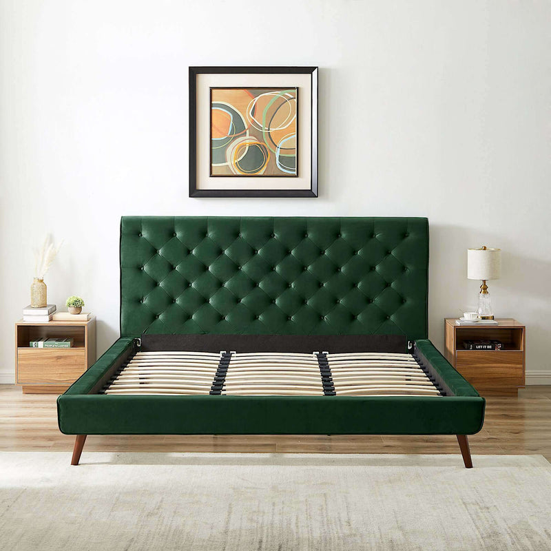 Dillon Velvet Platform Bed Queen / Teal