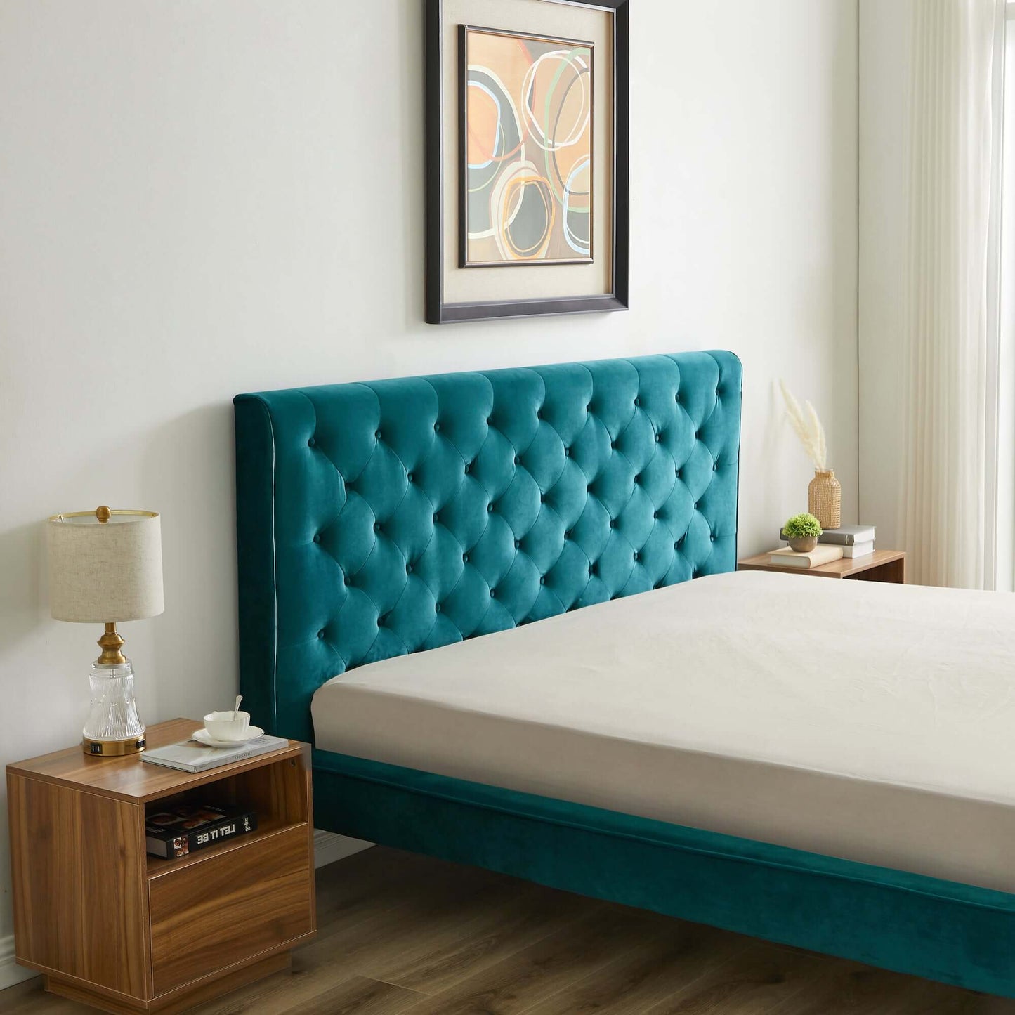 Dillon Velvet Platform Bed Queen / Teal