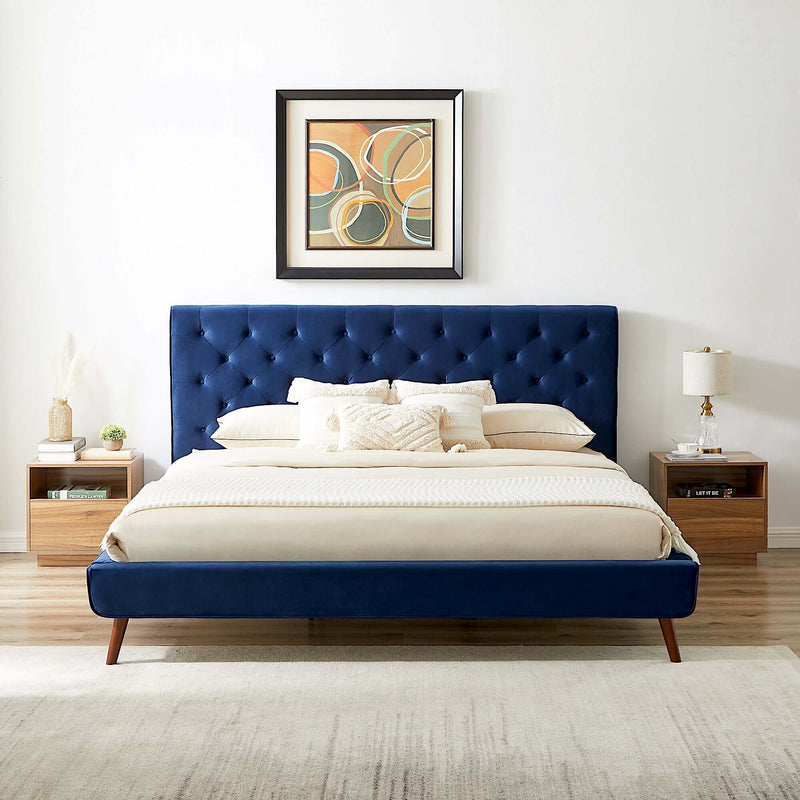 Dillon Velvet Platform Bed Queen / Teal