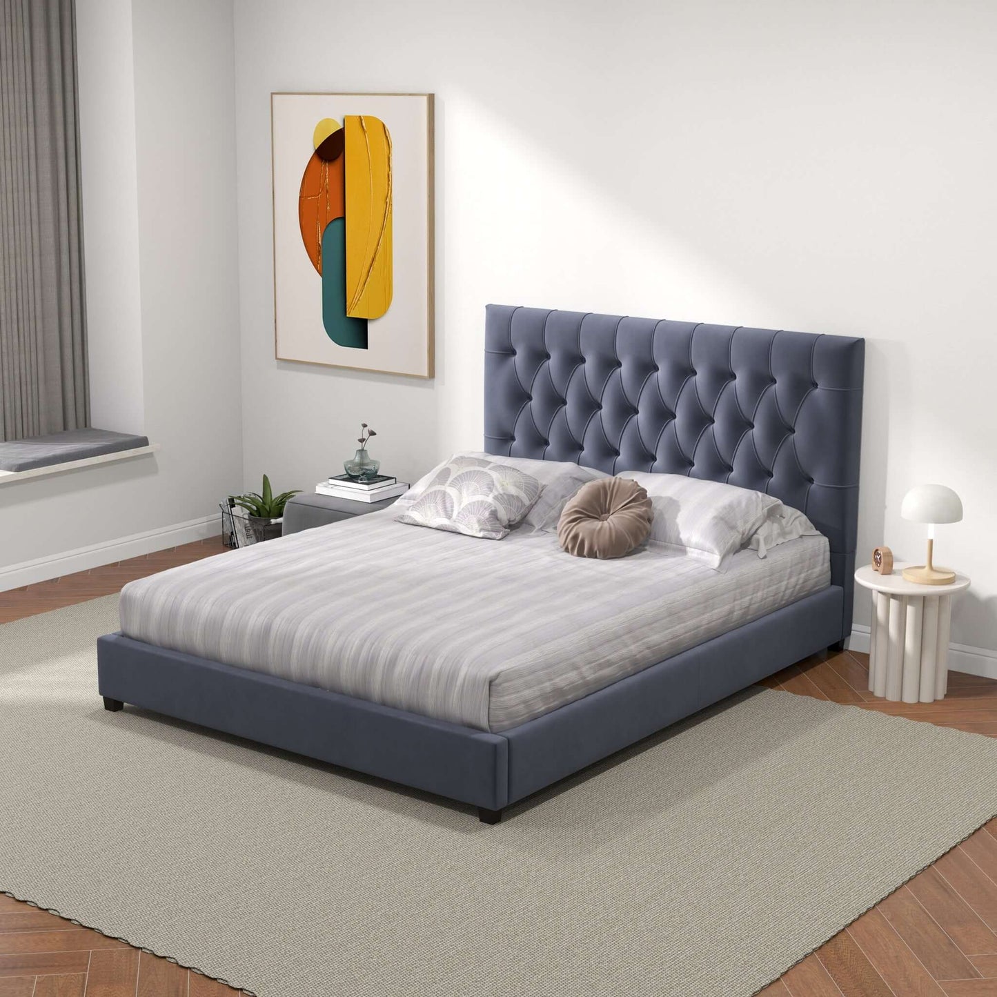 Donald Upholstered Platform Bed King / Grey