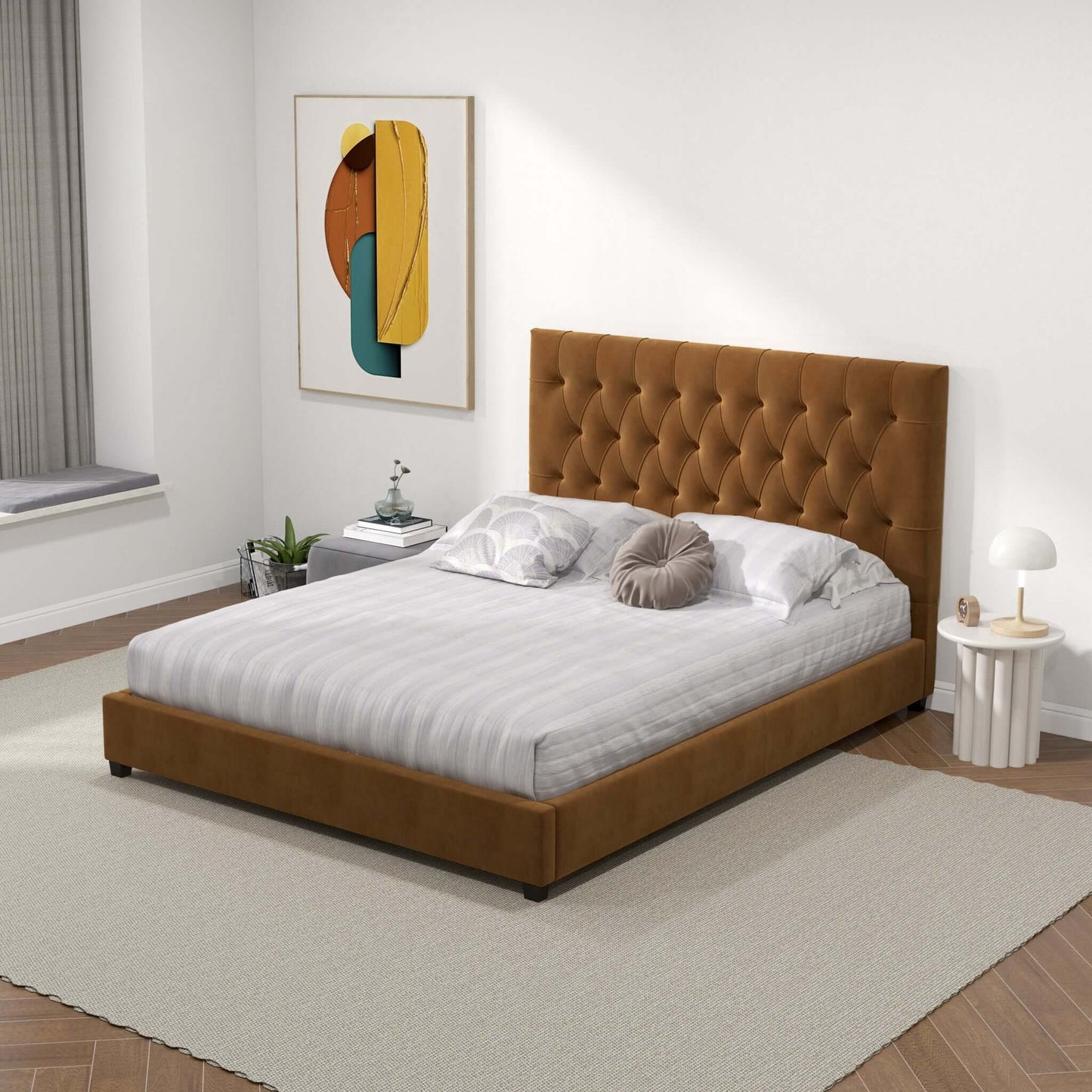 Donald Upholstered Platform Bed Queen / Grey