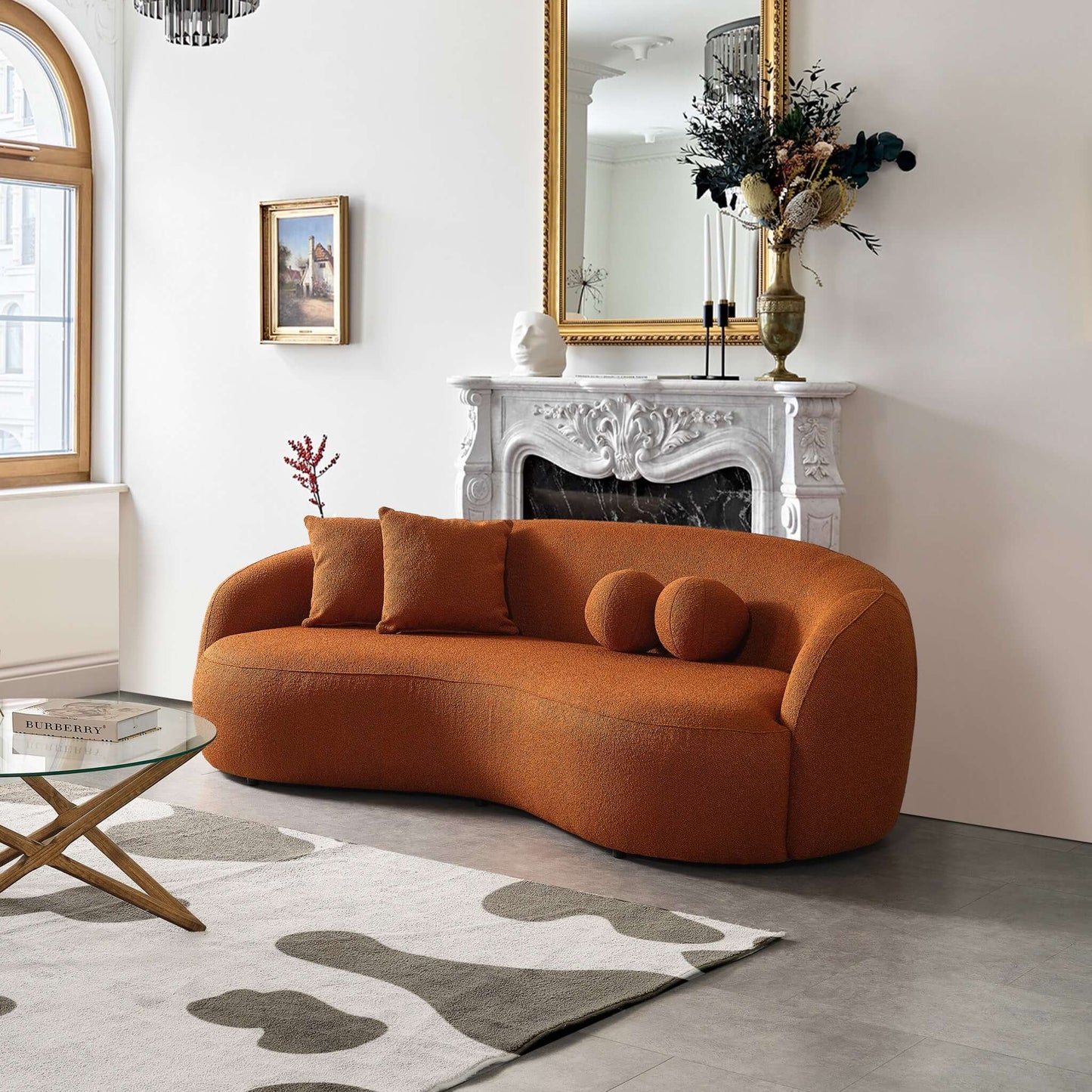 Blair Orange Curvy Boucle Sofa