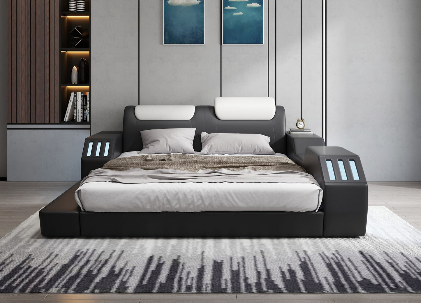 B126 Matrix Black/White King  Bed