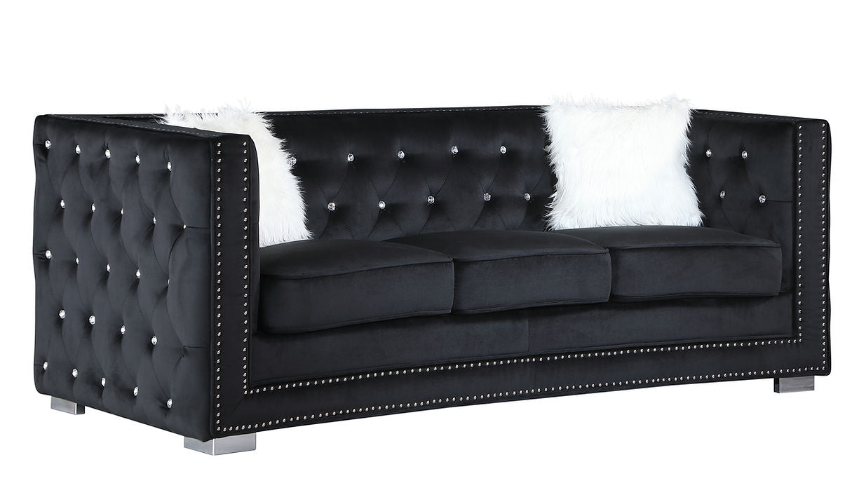 S4111 Paris Black Velvet Sofa and Loveseat