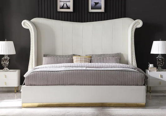 B400 Luna Cream Velvet 66" Queen Platform Bed