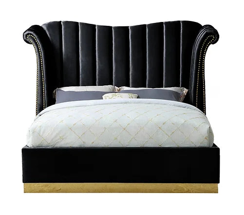 B400 Luna Black Velvet 66" Queen Platform Bed