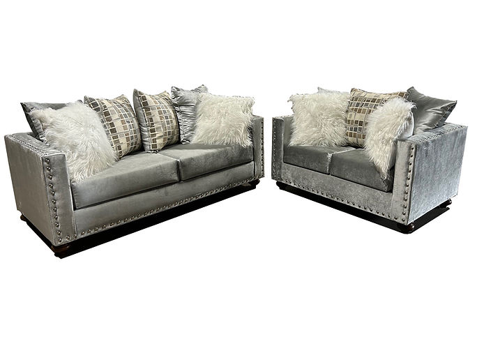 S315 Silver Velvet  Sofa And Loveseat