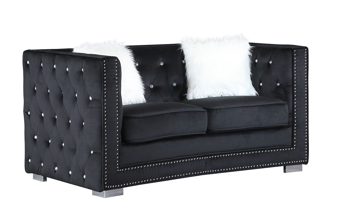 S4111 Paris Black Velvet Sofa and Loveseat
