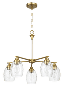 Elegance Five Lights Linear Arms with Golden Brass Finish Chain Chandelier 24"W × 8.5"H with Clear Water Glass