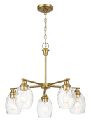 Elegance Five Lights Linear Arms with Golden Brass Finish Chain Chandelier 24"W × 8.5"H with Clear Water Glass