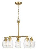 Elegance Five Lights Linear Arms with Golden Brass Finish Chain Chandelier 24"W × 8.5"H with Clear Water Glass
