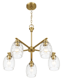 Elegance Five Lights Linear Arms with Golden Brass Finish Chain Chandelier 24"W × 8.5"H with Clear Water Glass