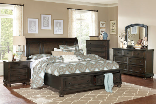 Begonia Grayish Brown Sleigh Storage Platform Bedroom Set - Eve Furnit…