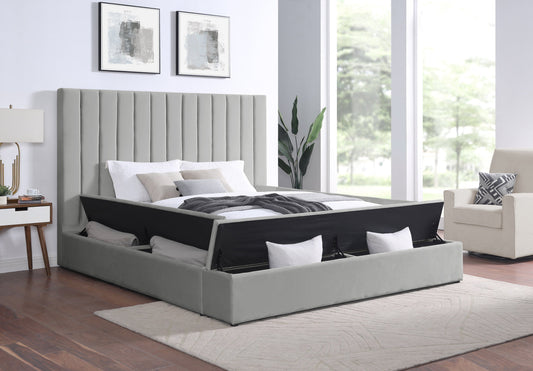 France Gray Velvet Queen Storage Platform Bed