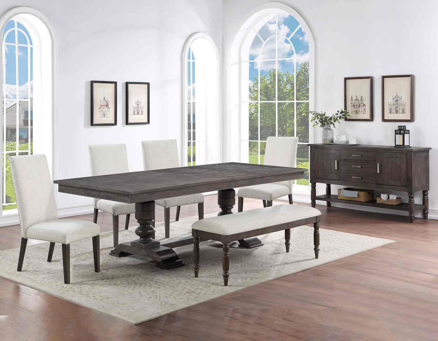 Hutchins 6-Piece Dining Set, Upholstered Chairs(Table, 4 Side Chairs & Bench)