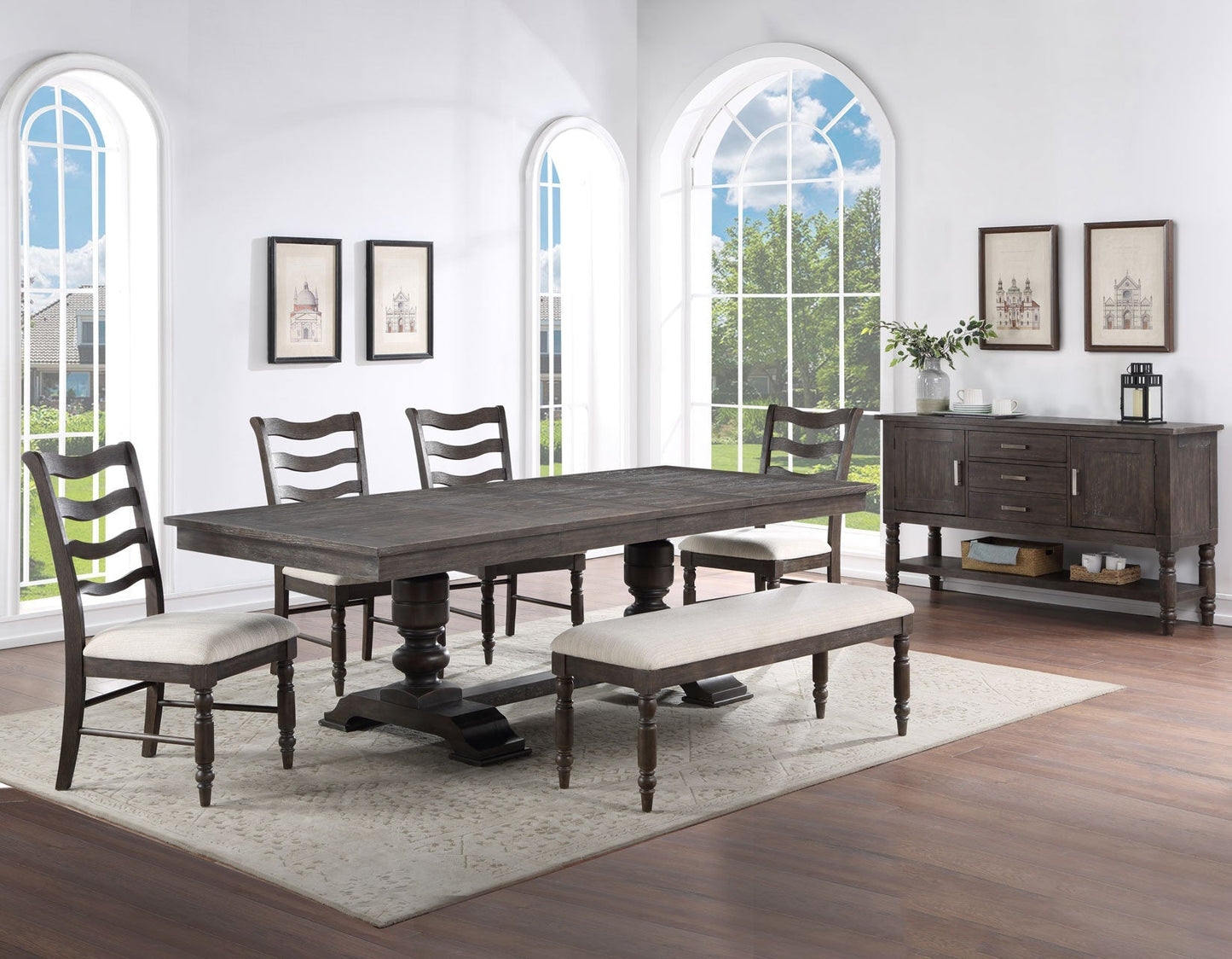 Hutchins 6-Piece Dining Set, Upholstered Chairs(Table, 4 Side Chairs & Bench)