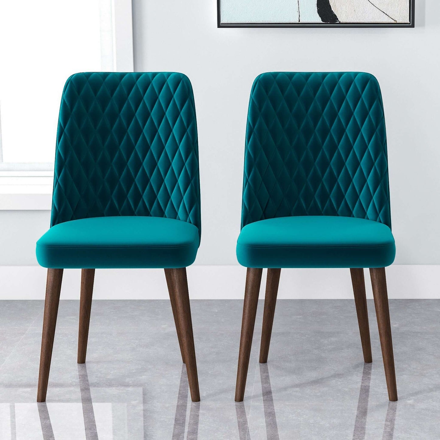 Katie Mid-Century Modern Velvet Dining Chair (Set of 2) Teal