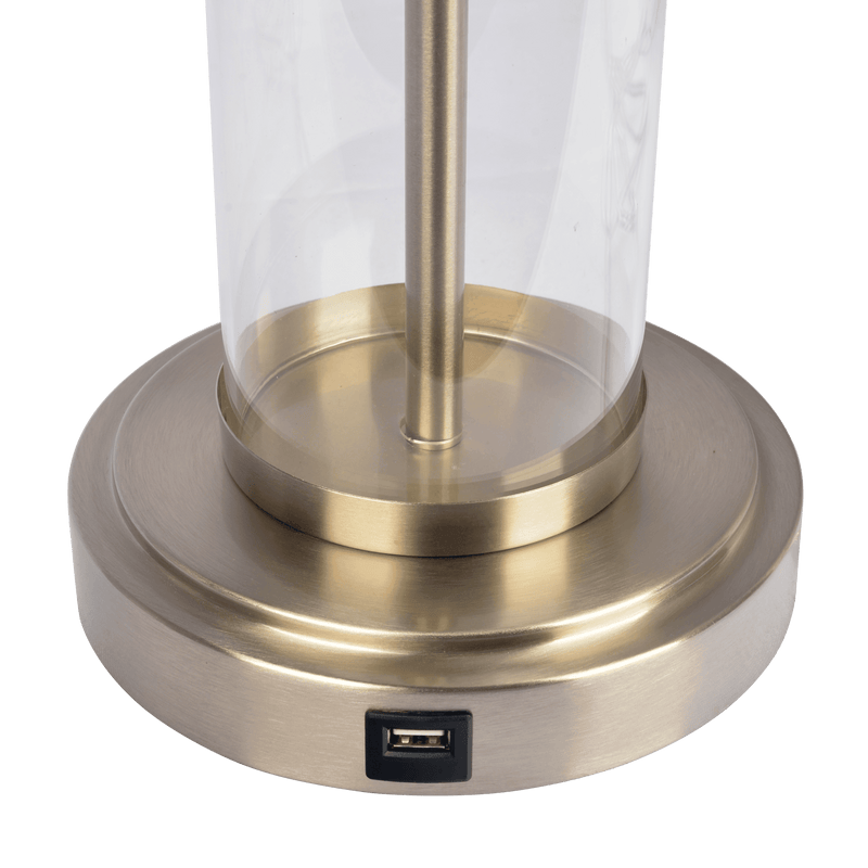 Luna Brushed Nickel Table Lamp with On/Off Switch Clear Glass Body  Metal Base