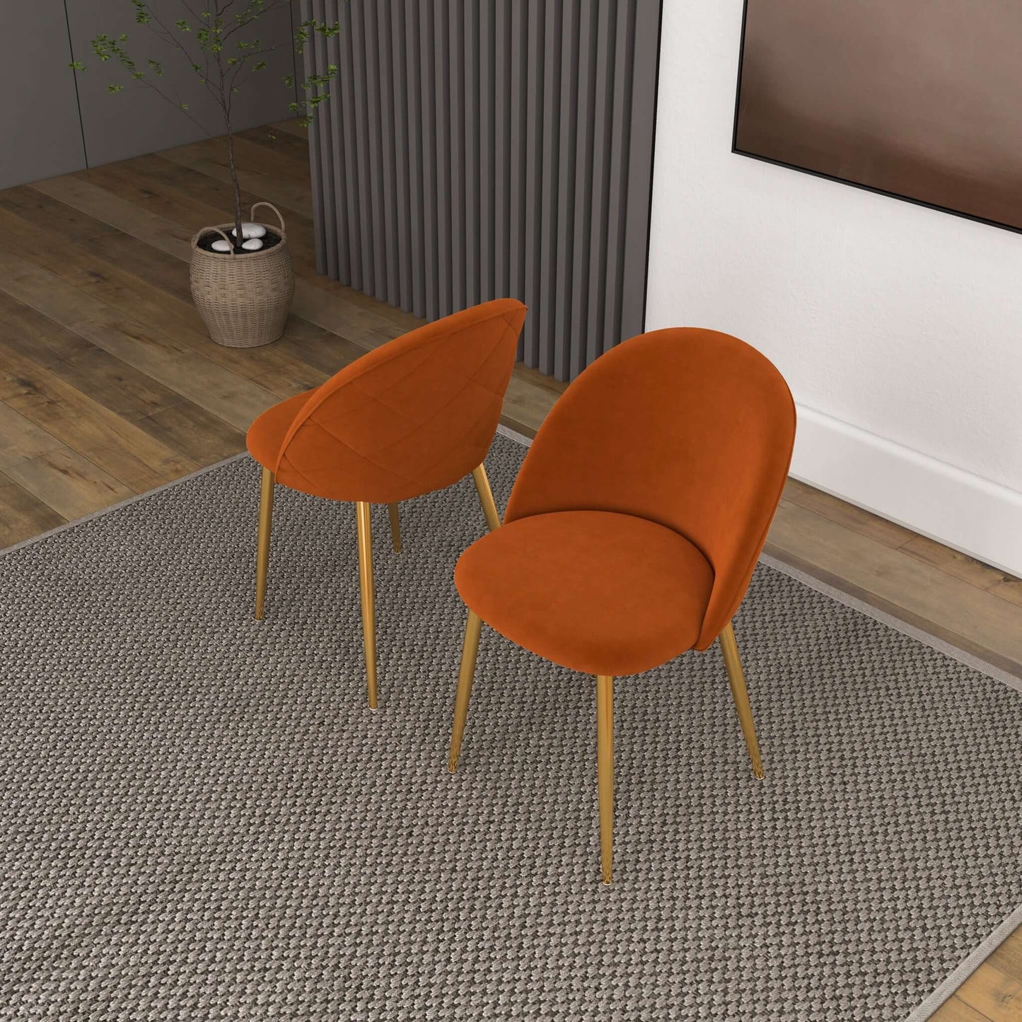 Marion Mid Century Modern Dining Chair (Set of 2) Orange Velvet