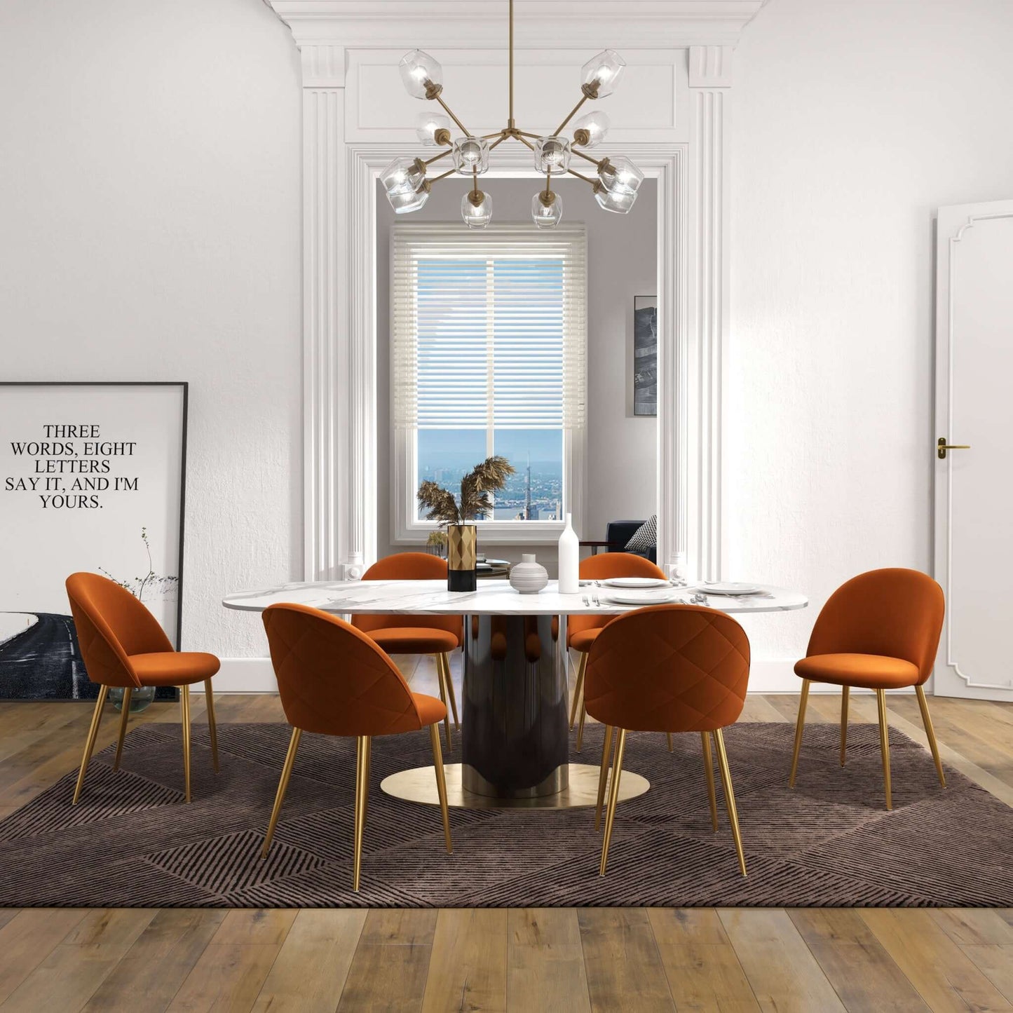 Marion Mid Century Modern Dining Chair (Set of 2) Orange Velvet