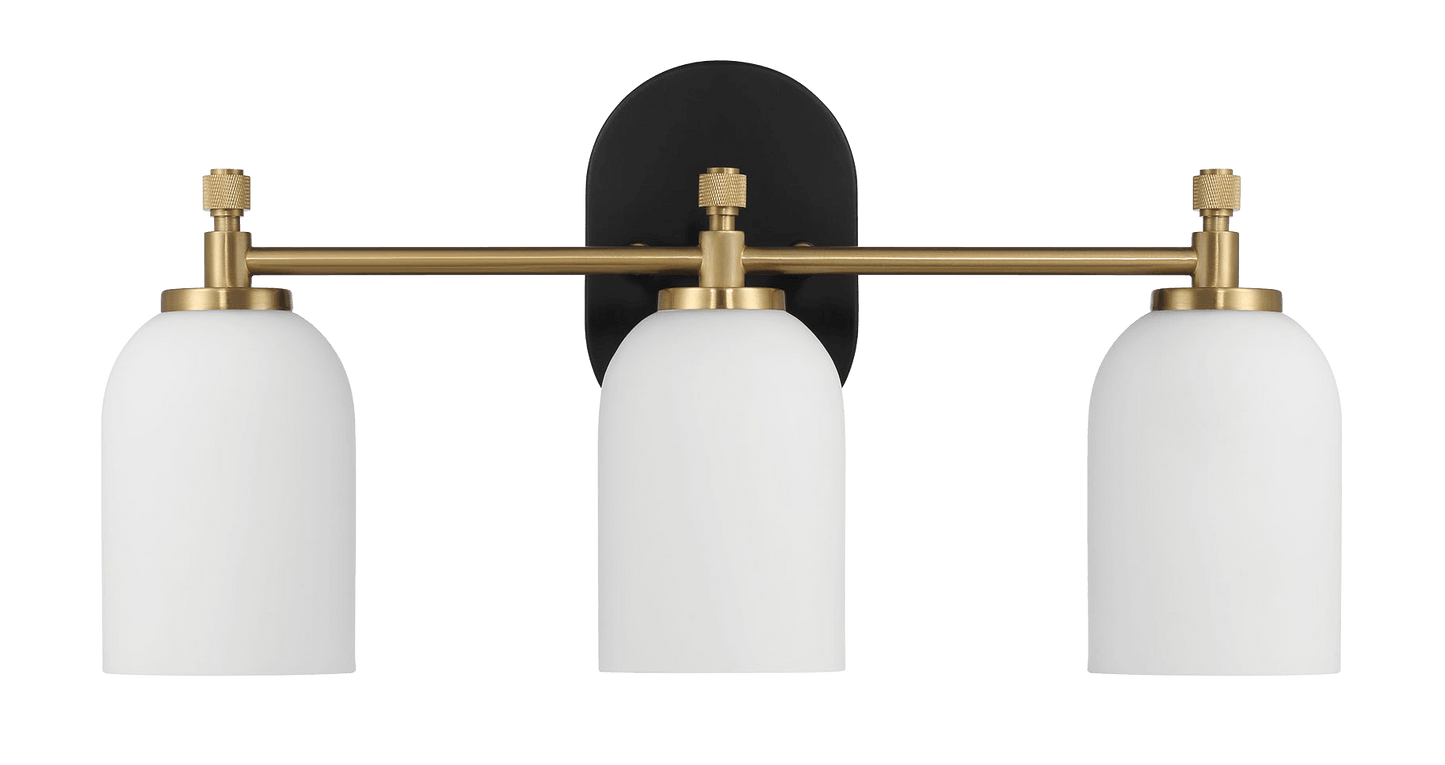 Meadows Three Lights Vanity Brushed Gold Bathroom Wall Light for Bathroom Over Mirror 20.5"W × 10.125"H × 5.5"E with White Frosted Glass