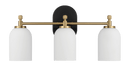 Meadows Three Lights Vanity Brushed Gold Bathroom Wall Light for Bathroom Over Mirror 20.5"W × 10.125"H × 5.5"E with White Frosted Glass