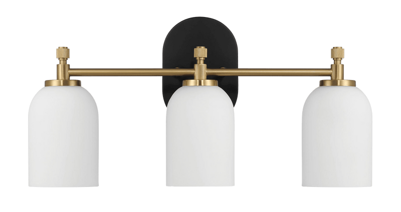 Meadows Three Lights Vanity Brushed Gold Bathroom Wall Light for Bathroom Over Mirror 20.5"W × 10.125"H × 5.5"E with White Frosted Glass