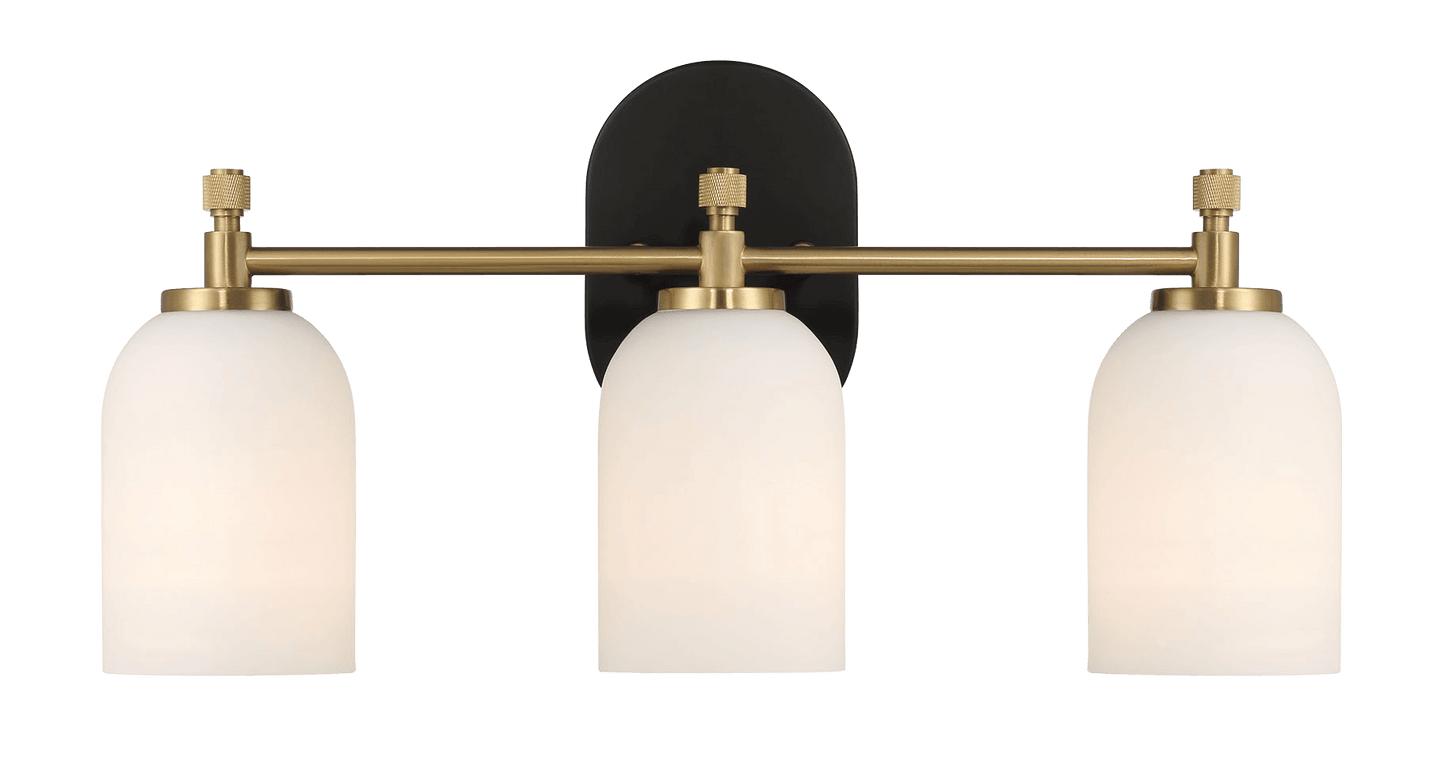 Meadows Three Lights Vanity Brushed Gold Bathroom Wall Light for Bathroom Over Mirror 20.5"W × 10.125"H × 5.5"E with White Frosted Glass