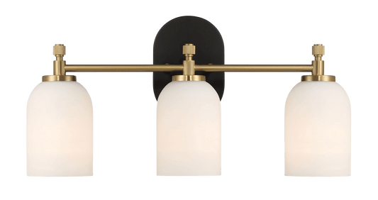 Meadows Three Lights Vanity Brushed Gold Bathroom Wall Light for Bathroom Over Mirror 20.5"W × 10.125"H × 5.5"E with White Frosted Glass